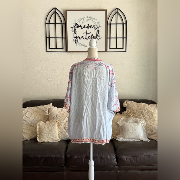 Curations Pastel Blue Embroidered Floral Kimono Size M/L Summer Beach Boho - Picture 5 of 15